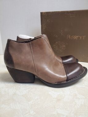 Born Two-Tone Brown Leather Ankle Booties NWT